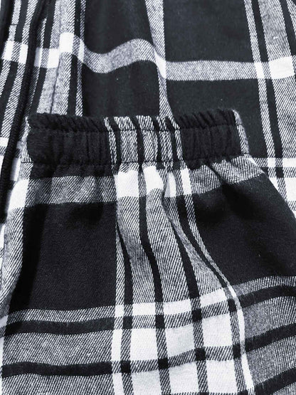 Calças Masculinas Xadrez com Punho Calças de Pijama Confortáveis para Estilo Relaxado