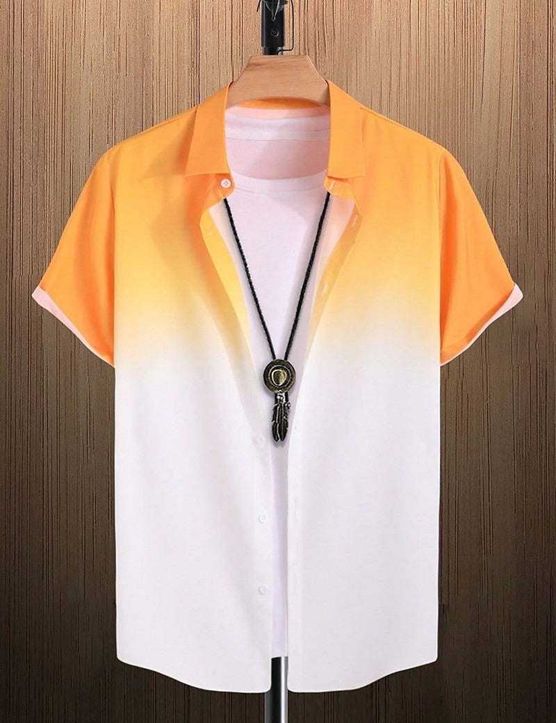 New Simple Gradient Hawaiian short-sleeved Top Casual Beach Buttoned Lapel short-sleeved Shirt Comfortable men's Shirt