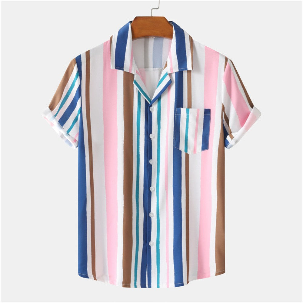 Summer Men Stripe Casual Shirts Hawaiian Beachwear Streetwear Fashion 3d Print Short Sleeve Holiday Imported Clothing Floral