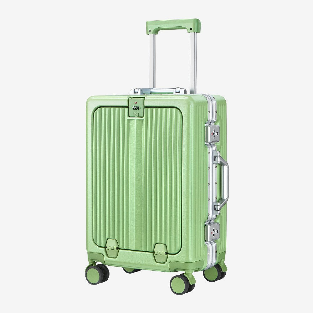 20/24 Inch Front Open Luggage Multifunctional Aluminum Frame Trolley Case with USB Cup Holder Large Boarding Box Suitcase