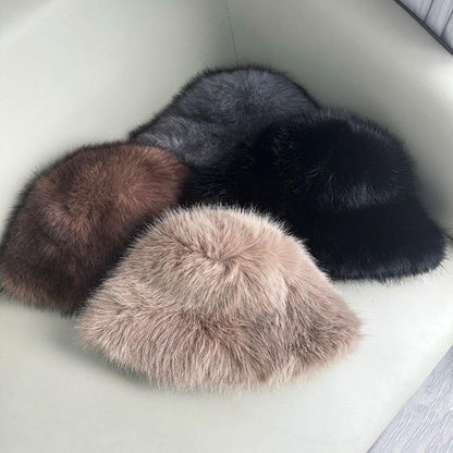 Winter Fluffy Fur Bucket Hat For Women Warm Plush Fisherman Hat Thicken Plush Ear Protection Cap Outdoor Windproof Panama Caps