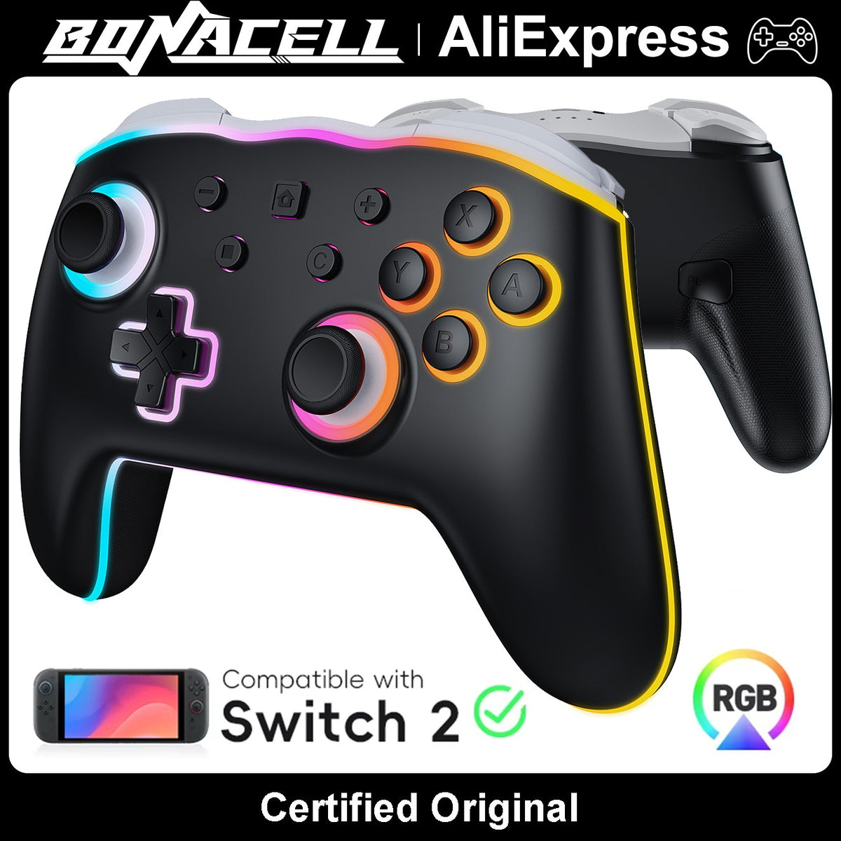 For Nintendo Switch 1 2 Joycon Controller Wireless RGB 9Axis Joypad,Gamepad Dual Shock Turbo/Marco Programable Game Pad Joystick