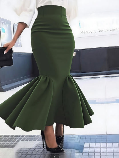 Ele Pure Color Wrap around Midi Skirt for Women Sli Faionable Transoceanic New Arrival A-Line Long Skirt