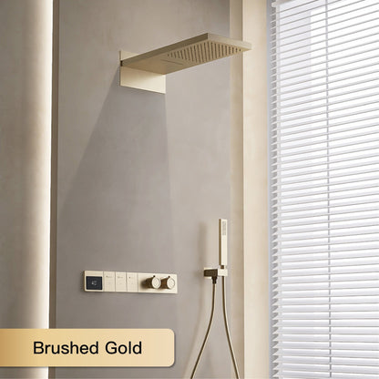 Sistema de chuveiro digital inteligente de latão branco luxuoso com design oculto Controle duplo de água quente e fria Torneira de parede