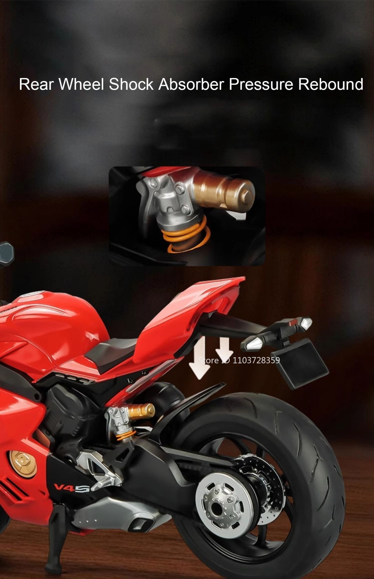 Modelos de motocicleta em miniatura 1:9 Scale 1299 V4S Brinquedos de motocicleta de liga leve com som, luz e absorção de choque, motocicletas de ornamento para presentes infantis