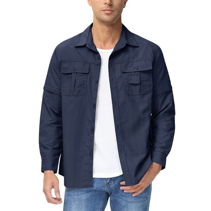 TACVASEN Summer Quick Dry Long Sleeve Cargo Work Shirts with Pockets Mens Safari Hiking Shirts Button Down Shirts Clothes Males