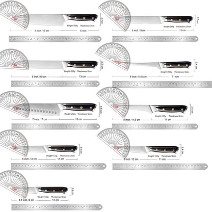 Facas de Cozinha Premium 1-9PEÇAS Conjunto de Facas Japonesas de Aço Inoxidável 5CR15 Incluindo Facas Santoku, Cutelo, Utilitária e de Desossar