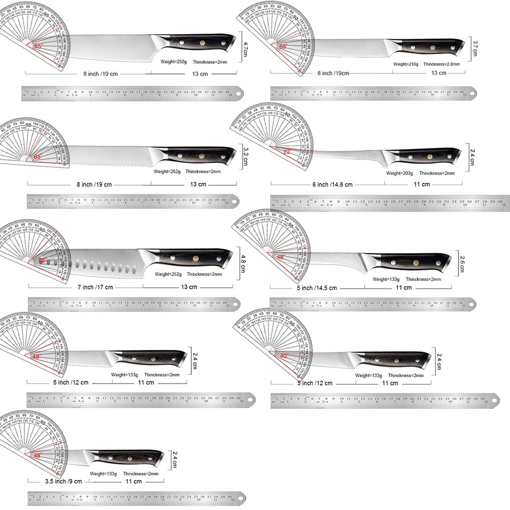 Facas de Cozinha Premium 1-9PEÇAS Conjunto de Facas Japonesas de Aço Inoxidável 5CR15 Incluindo Facas Santoku, Cutelo, Utilitária e de Desossar