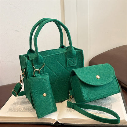3pcs/set Embossed Women's Handbag Stylish Crossbody Bag, Clutch and Wallet, Solid Color Fabric Shoulder Bag for Women Daily Use