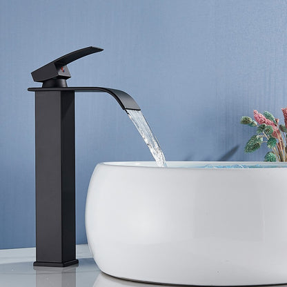 Matte Black Basin Faucet Deck Mounted Single Lever Bathroom Crane Waterfall Brass Bathroom Tap Hot Cold Water Mixer Taps
