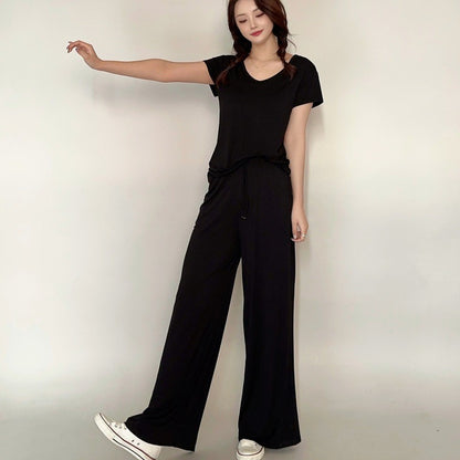 Plus size L to 6XL U-Neck Women's wide leg pants high waist Loose Long pant solid color Casual drapped trousers all match