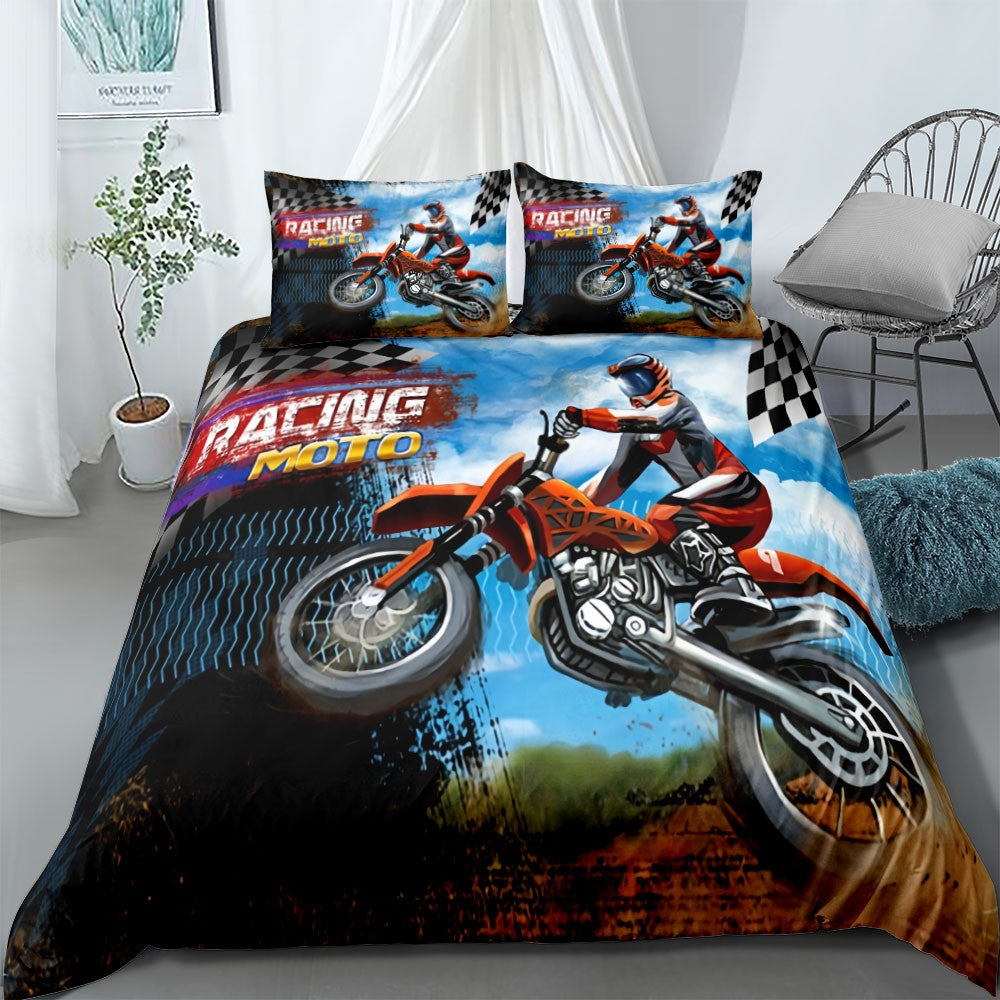 Motorcycle Rider Duvet Cover Set UK Single Double Queen US Twin Full King Size Bed Linen Set