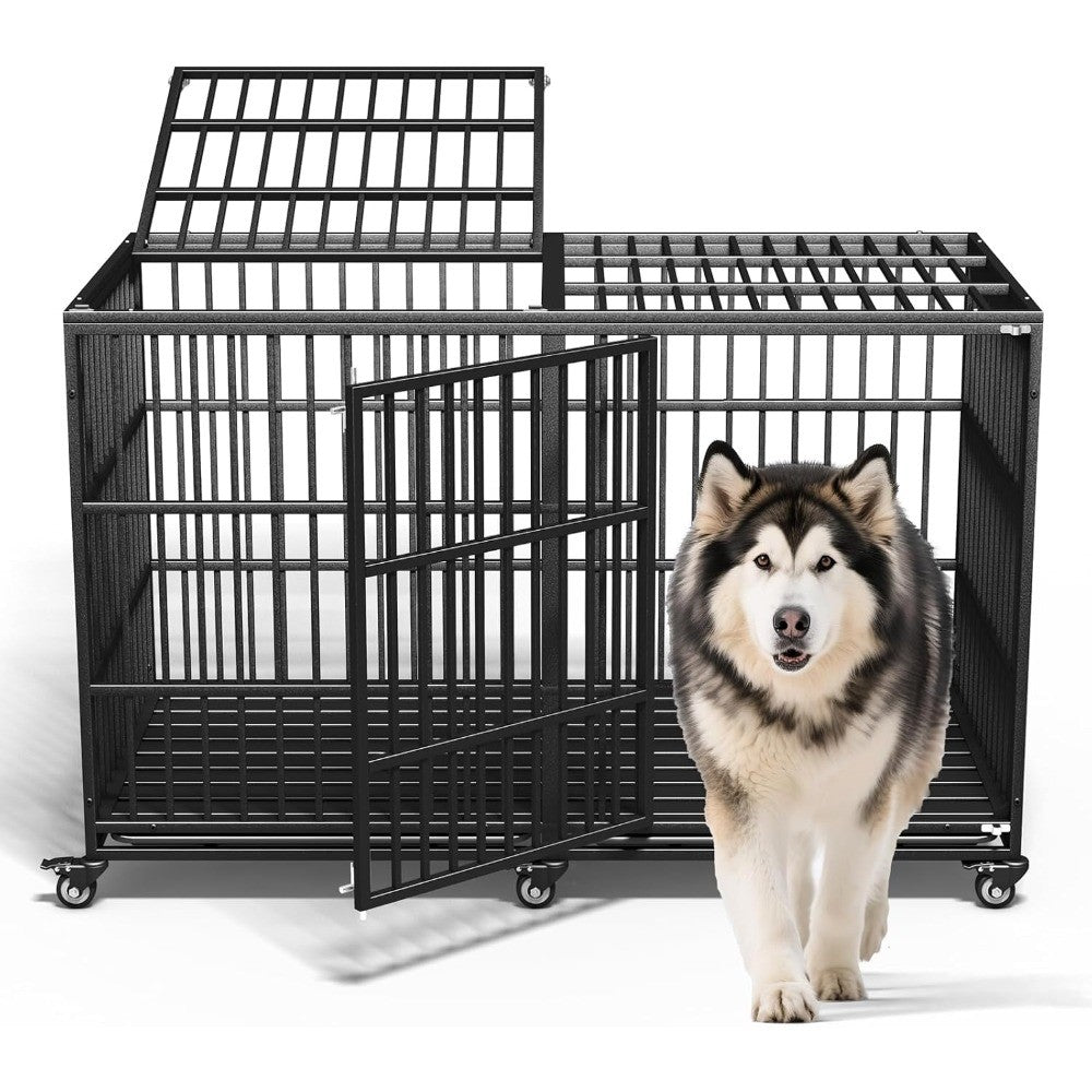 Caixa de Transporte para Cães para Raças Grandes/Gigantes Indestrutível, 162 cm, Reforçada, com Rodas Traváveis, Portas Duplas, Alta Ansiedade