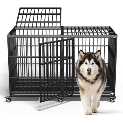 Caixa de Transporte para Cães para Raças Grandes/Gigantes Indestrutível, 162 cm, Reforçada, com Rodas Traváveis, Portas Duplas, Alta Ansiedade