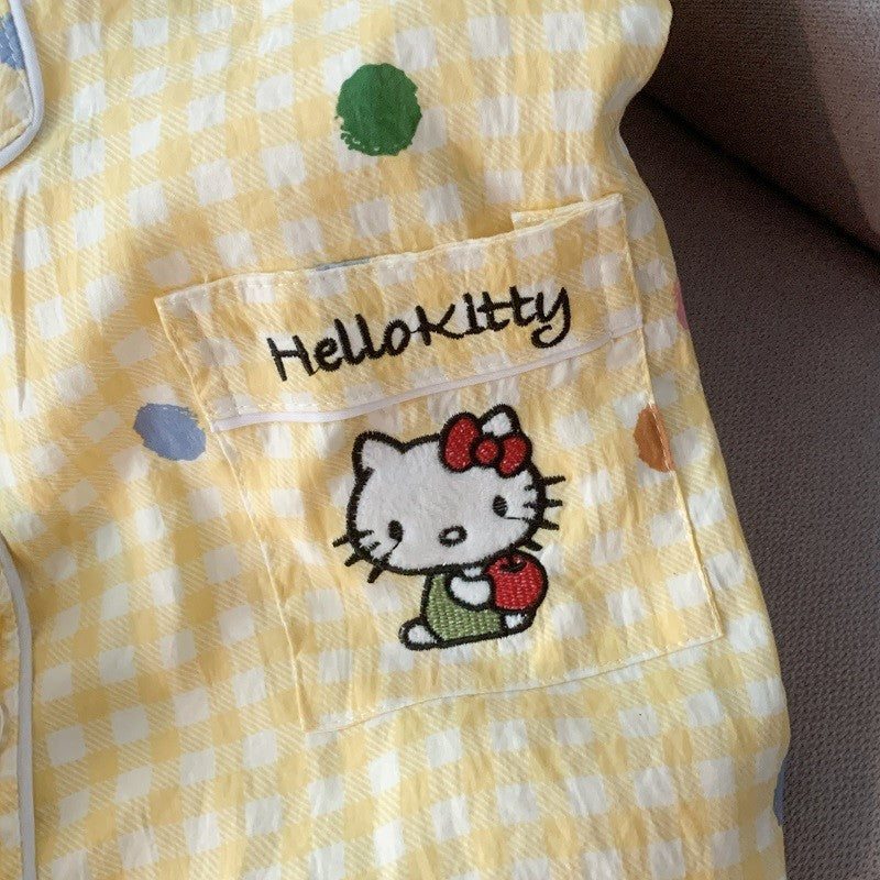 M-5XL Hello Kitty Pajama Set for Women Fall Winter Cute Plus Size Sleepwear Ladies Comfortable Loungewear Women's Home Clothes