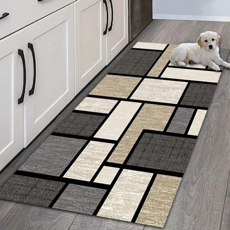 VIKAMA Simple Geometric Kitchen Floor Mats Living Room Floor Carpet Entrance Door Mat Hallway Door Non-Slip Foot Mats Home Decor