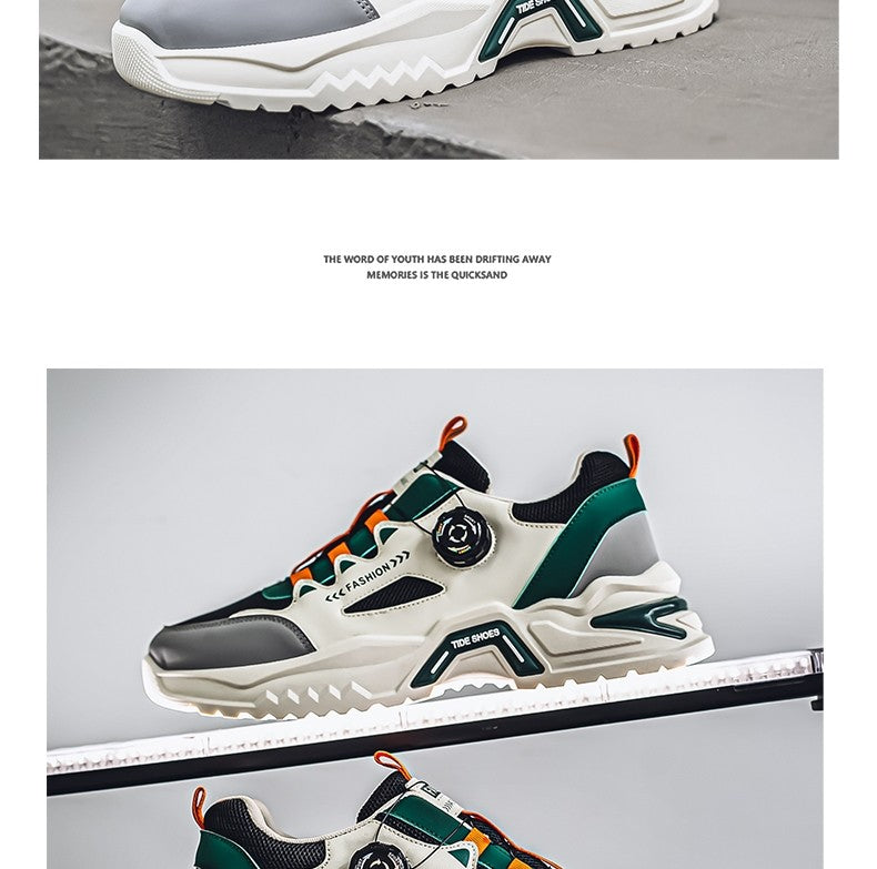 Tênis masculino coreano com fivela rotativa, moda casual, esportivo, para as quatro estações, solado macio, antiderrapante, para corrida ao ar livre, tênis de estudante