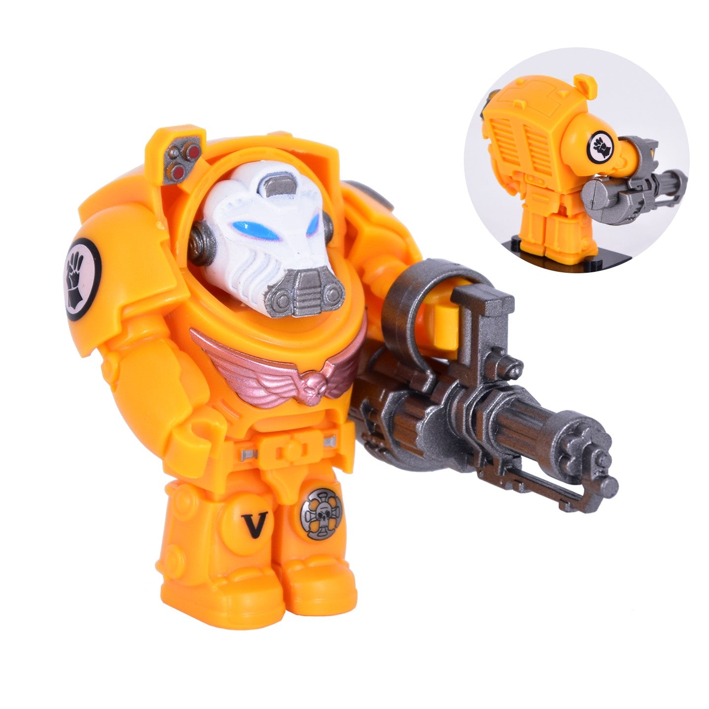 Medieval Knights War 10cm Poseable Collectible 40K Figure - Blue-Gold Armor Skull Face Design