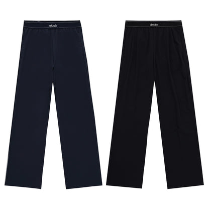 Elastic Waist Solid Fitness Joggers Trousers Women Yoga Sports Wide Leg Pants Women Thin Casual Loose Navy Blue Baggy Sweatpants