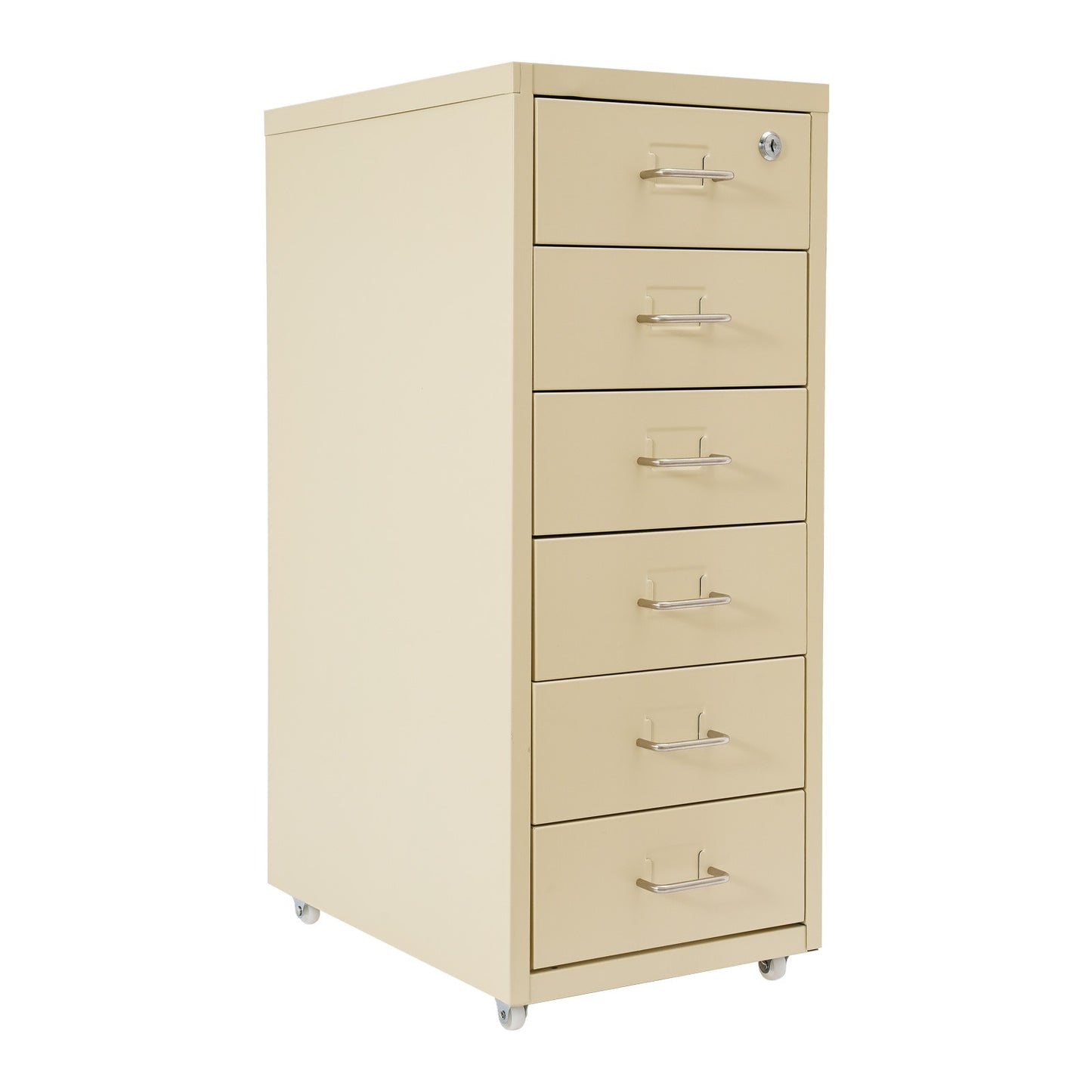 Gaveteiro de Metal com Rodas e Fechadura | Armário para Documentos com 6 Gavetas para Escritório em Casa, com Rodas | Branco-sujo/Verde/Amarelo