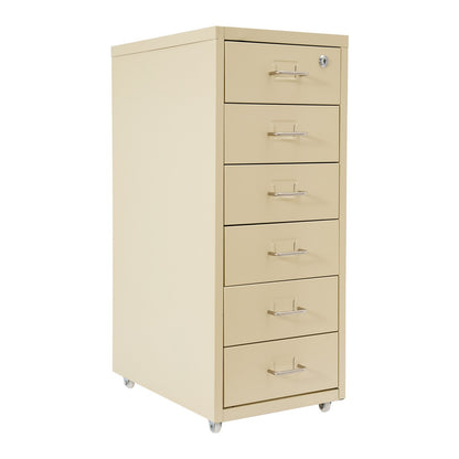 Gaveteiro de Metal com Rodas e Fechadura | Armário para Documentos com 6 Gavetas para Escritório em Casa, com Rodas | Branco-sujo/Verde/Amarelo