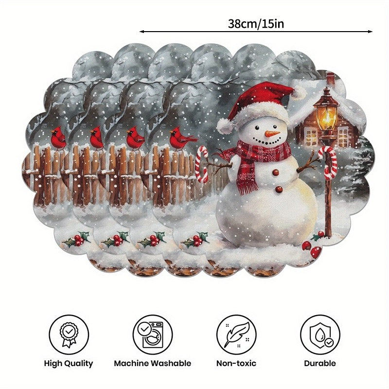 4pcs Christmas Placemats Dinner Table Cloth Plates Mat Resistant Table Mats Place Mat Christmas Party Tablecloth Decoration