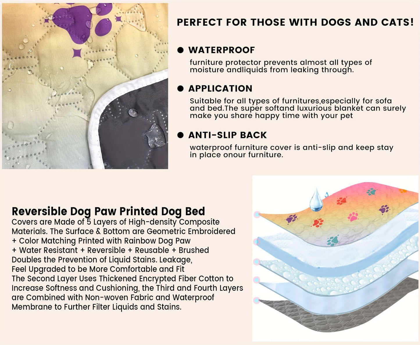 Capa para Cama de Cachorro Antivazamento, Trocador Reversível, Tapete Reutilizável para Acampamento (Crianças/Pets), Manta Lavável com Estampa de Patinhas de Cachorro