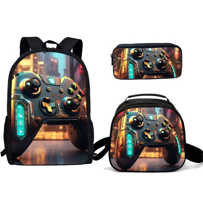 Desenho animado Popular console de jogos pad Impressão 3D 3pçs/Conjunto Mochilas Escolares de Estudante para Laptop Mochila Daypack Bolsa Transversal de Almoço Estojo de Lápis