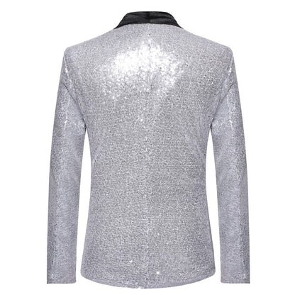Shiny Gold Men Sequin Glitter Embellished Blazer Jacket, Nightclub Prom Suit Coats Mens Costume Homme Stage Clothes For singers