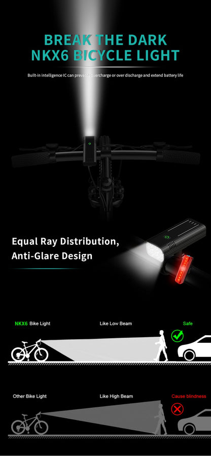 NATFIRE 2 Pcs Bike Light USB Rechargeable 3600LM Bike Headlight 6*LED Super Bright Flashlight Front Lights and Color Rear light