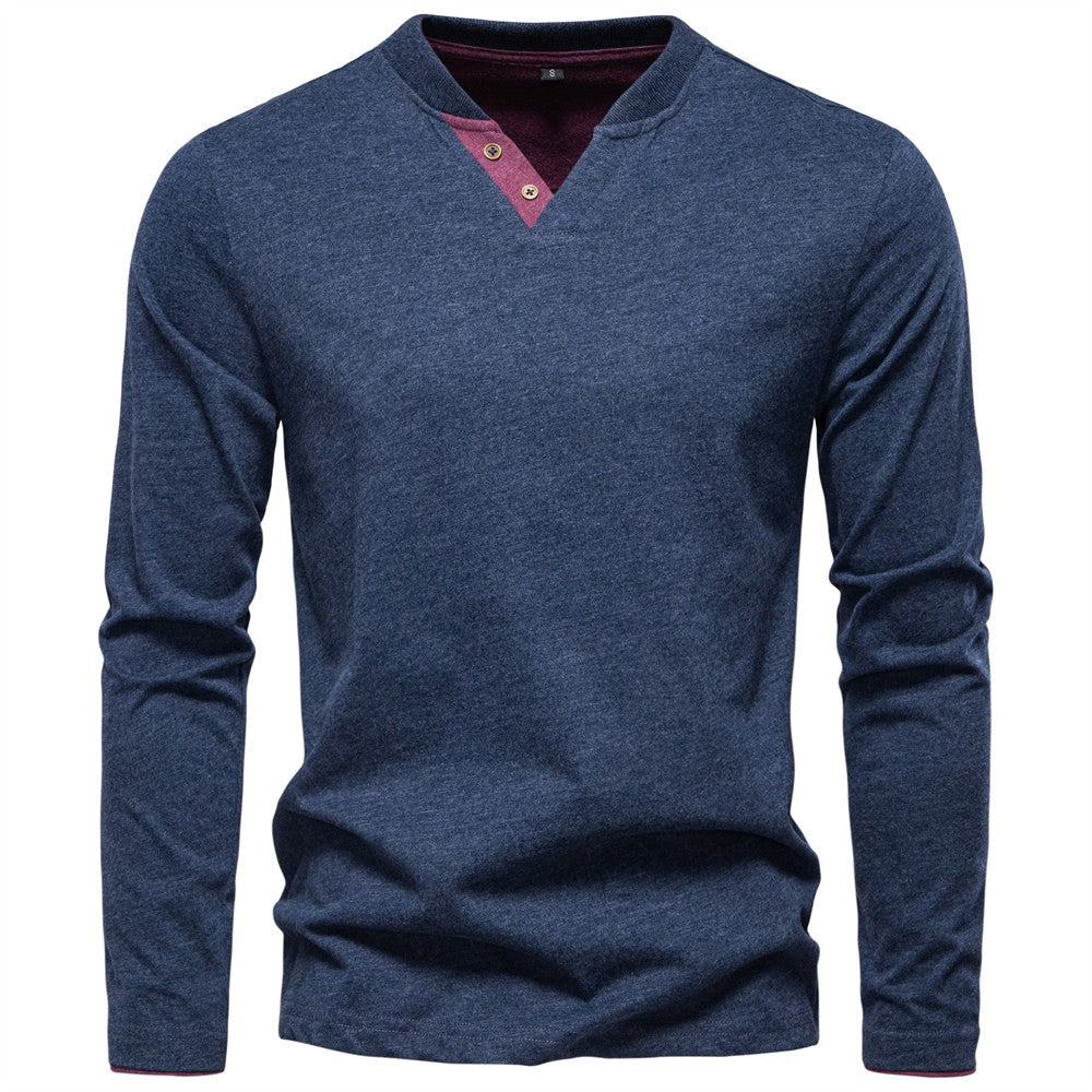 AIOPESON 100% Cotton T-shirt Men Casual Solid Color Long Sleeve Sweater Autumn Fashion High Quality Henley Collar Mens T-shirts