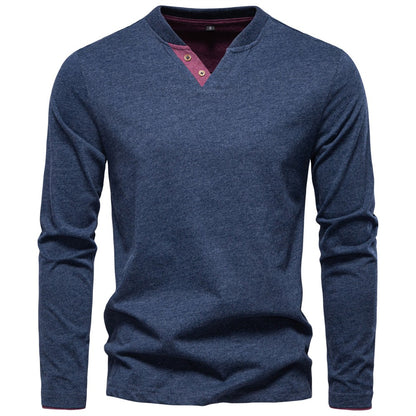 AIOPESON 100% Cotton T-shirt Men Casual Solid Color Long Sleeve Sweater Autumn Fashion High Quality Henley Collar Mens T-shirts