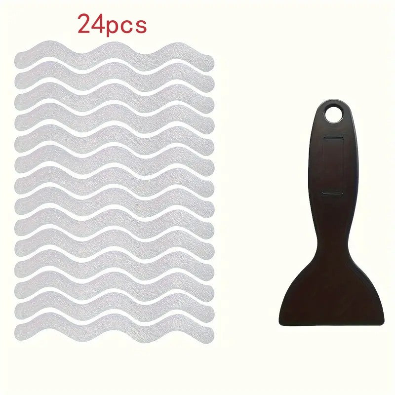 24 peças de tiras antiderrapantes coloridas em forma de S para chuveiro, banheira, escada, chão, fita de segurança, tapetes de banheiro, suprimentos de banho