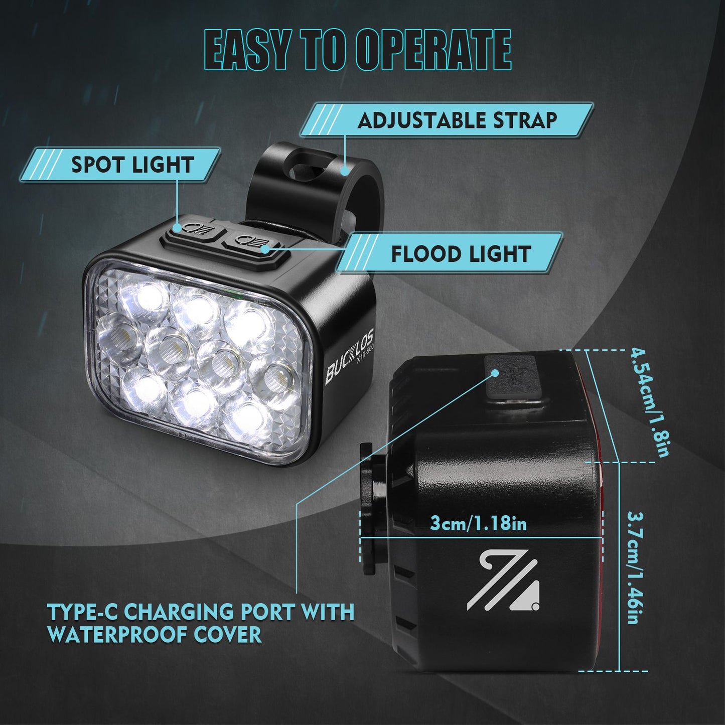 BUCKLOS Bicycle Rear Light Front Light 1100mAh LED COB Waterproof Bike Lamp USB Rechargeable Mtb Road Bike Taillights Bike Parts