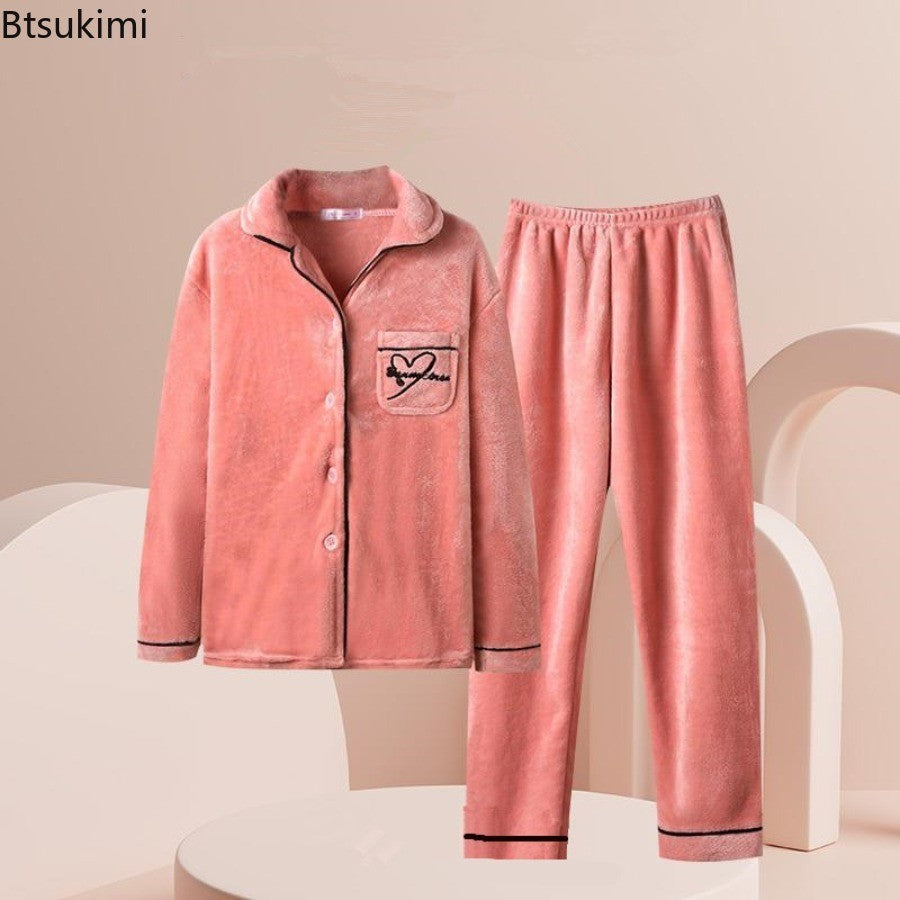 New 2025 Women's Coral Velvet Keep Warm Pajama Sets Autumn and Winter Thickened Fleece Warm Flannel Household Clothes for Women