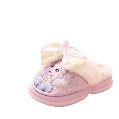 Chinelo de Algodão Infantil da Princesa Disney Elsa Inverno, Chinelo de Casa Frozen para Meninas, Antiderrapante, Quente, para Bebês, Roxo Azul