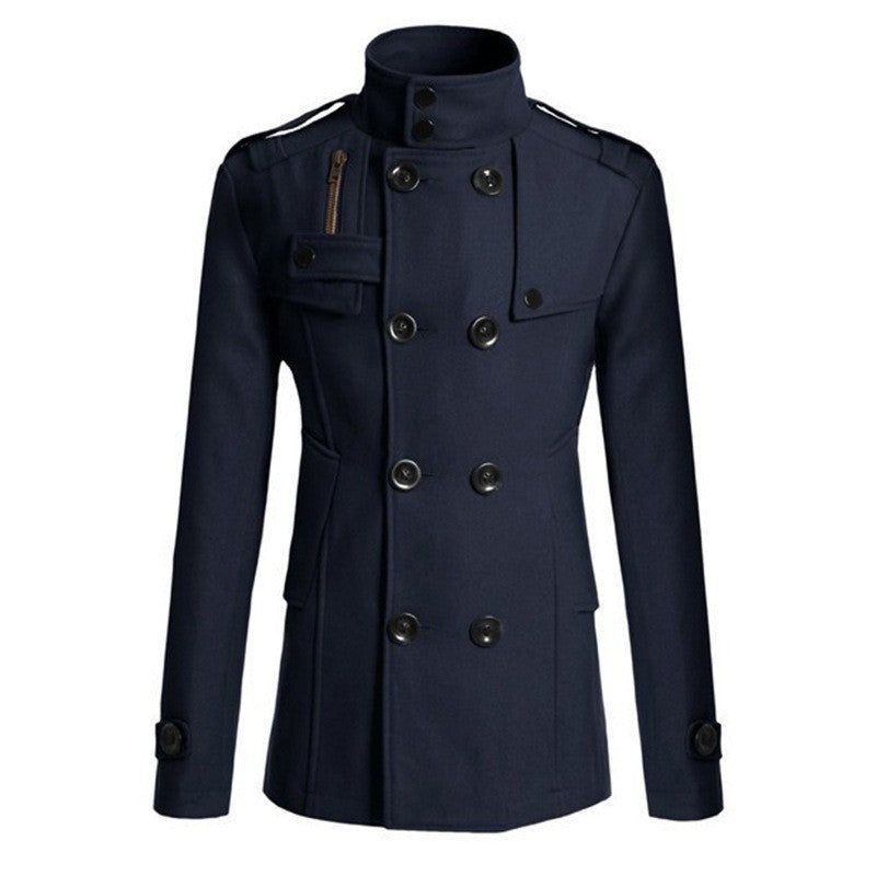 Men's Streetwear Solid Color Mid-length Woolen Coat Fashion Casual Button-down Suit Collar Jacket Leisure Luxury Retro Clothes