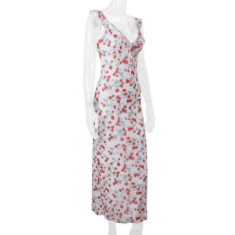 Cryptographic Summer Floral Print Plunge Maxi Dress Outfits Sexy Backless Fairy