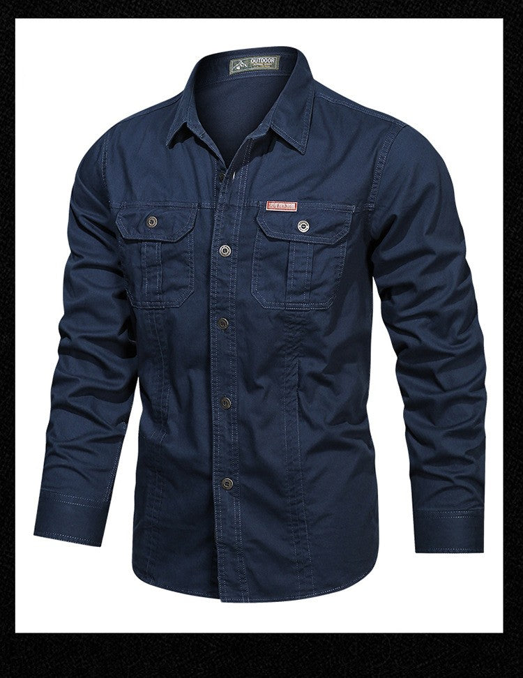 Spring Autumn Fashion Men's 100% Cotton Long-Sleeved Solid Color Premium Casual Shirt Multi Pockets 6XL Large Size Cargo Jackets