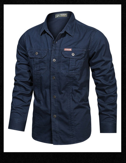 Spring Autumn Fashion Men's 100% Cotton Long-Sleeved Solid Color Premium Casual Shirt Multi Pockets 6XL Large Size Cargo Jackets