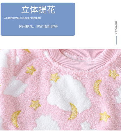 Winter Kids Pajama Set Thick Flannel Sleepwear for Boys and Girls, Warm Fleece Lined Homewear for Toddlers and Children