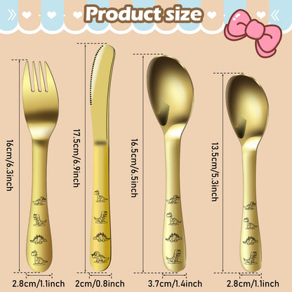 Conjunto de talheres de dinossauro 8 peças de aço inoxidável para crianças, garfo, colher e faca, talheres infantis, utensílios para bebês e crianças