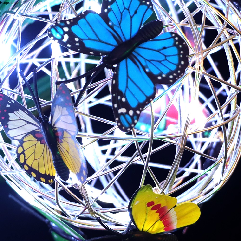 Outdoor Solar Lamp Garden Butterfly Light Home Decorative Nightlight Pendant Waterproof Butterfly Round Ball Light Alloy Ball