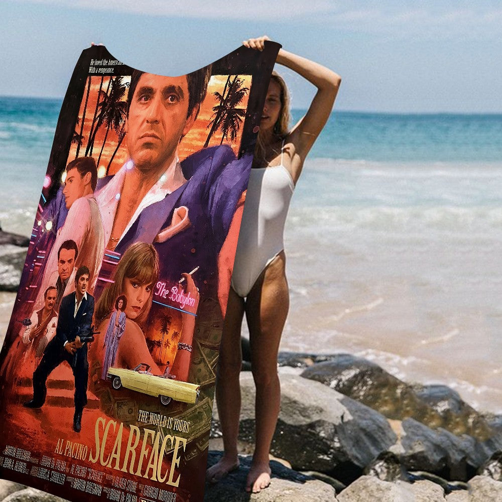Classic Movie Scarface Bath Towel Microfiber Soft Water Absorbing Breathable For Girl Kids Decorative Cartoon Beach Towel