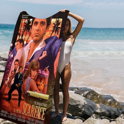 Classic Movie Scarface Bath Towel Microfiber Soft Water Absorbing Breathable For Girl Kids Decorative Cartoon Beach Towel