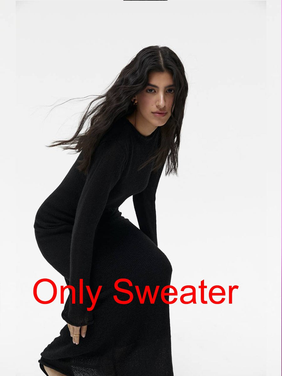 Hirsionsan Spring Autumn O-Neck Elastic Knit Long Dresses Women 2024 Elegant Chi