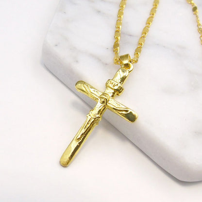 Novo Colar de Ouro 24K Pingente Cruz Banhado a Ouro Colar Joia Masculina e Feminina de Presente 45CM/50CM