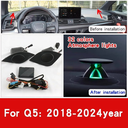 Elevador Tweeter para alto-falante com luz ambiente para Audi A6 C7 C8 A7 A4 A5 B8 B9 Q5 2017-2024 corneta de painel central Lâmpada profissional