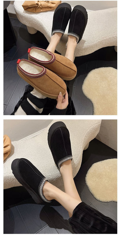 Snow Boots for Women 2024 Winter New Cashmere Warm Platform Without Heel-covered Hair Half Slipper Cotton Shoes for Women Q426