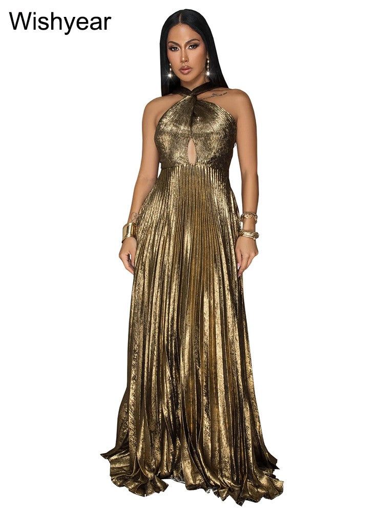 Wishyear Women's Sexy Ruched Patchwork Bodycon Dress Halter Sleeveless Backless for Autumn Birthday Party Evening Christmas Prom